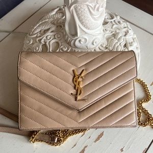 Authentic YSL Wallet on a Chain Beige